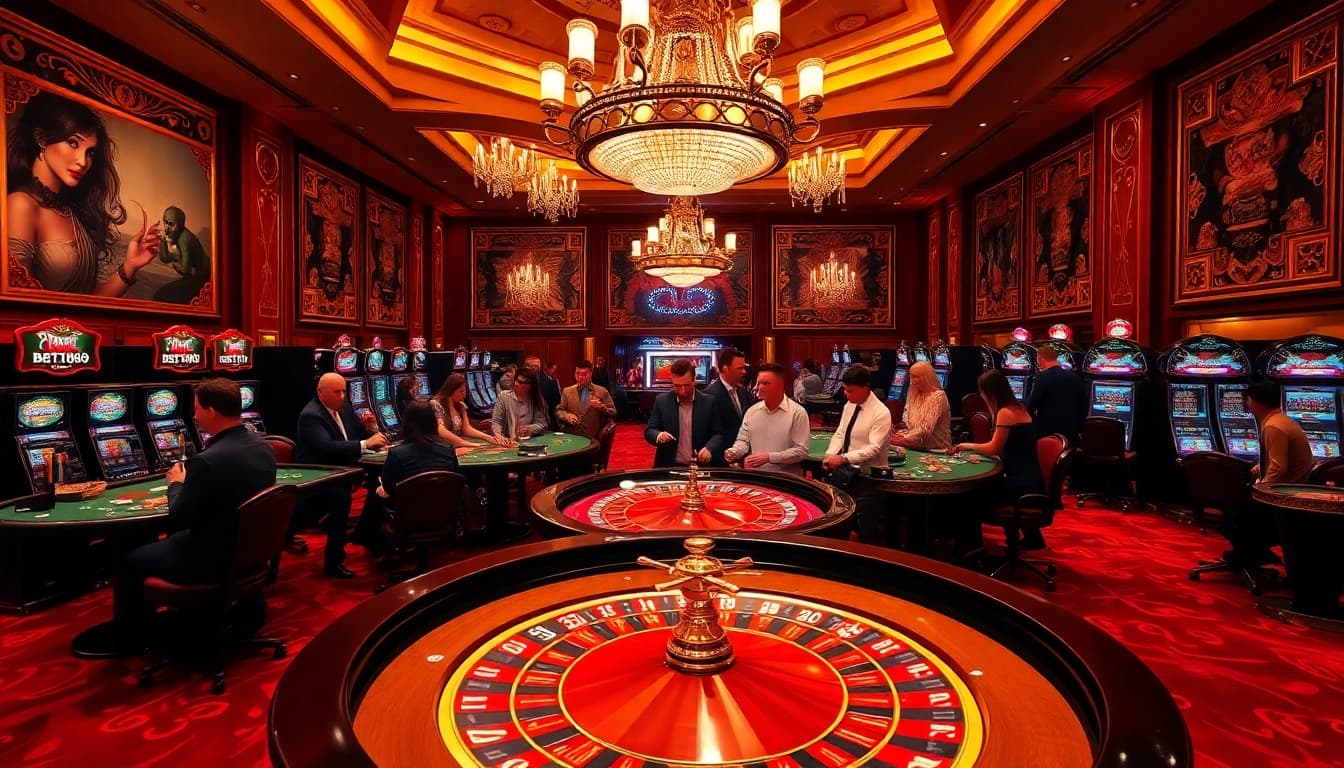 Experience the thrill of Bet168 with players at a roulette table in an elegant casino.