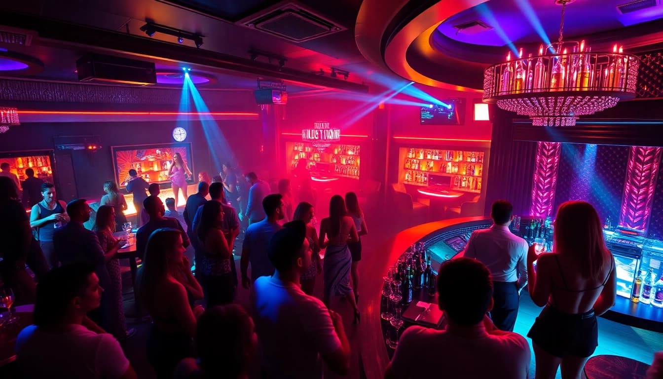 Night club sxm scene at Club Noir with vibrant atmosphere, stylish patrons, and energetic dancers.