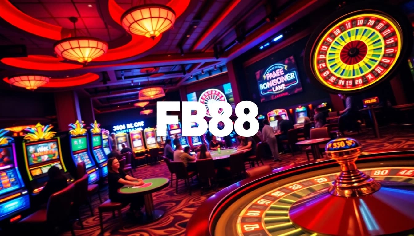 FB88 players enjoying a thrilling casino experience with poker and roulette tables.