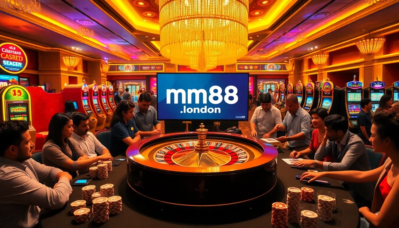 Experience thrilling excitement at MM88 London casino with vibrant roulette tables and engaged players.