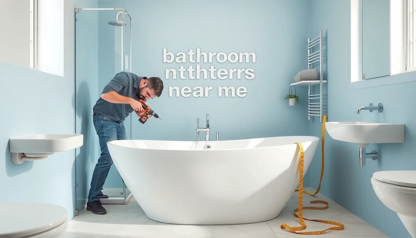 Professional bathroom fitters near me installing a modern bathtub in a stylish remodel.