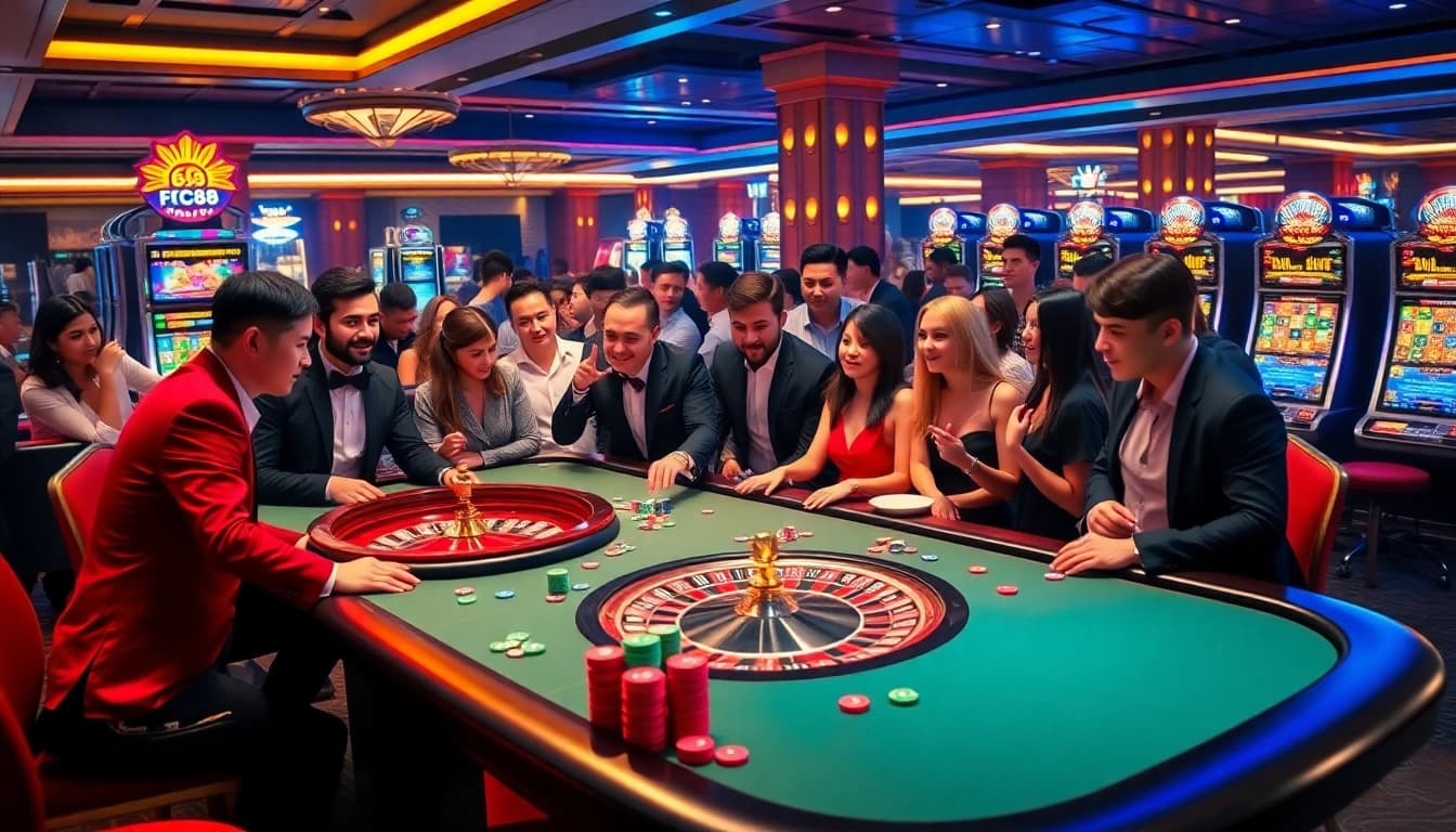 Experience the excitement of FC88 with vibrant casino games, professional dealers, and luxury gaming atmosphere.