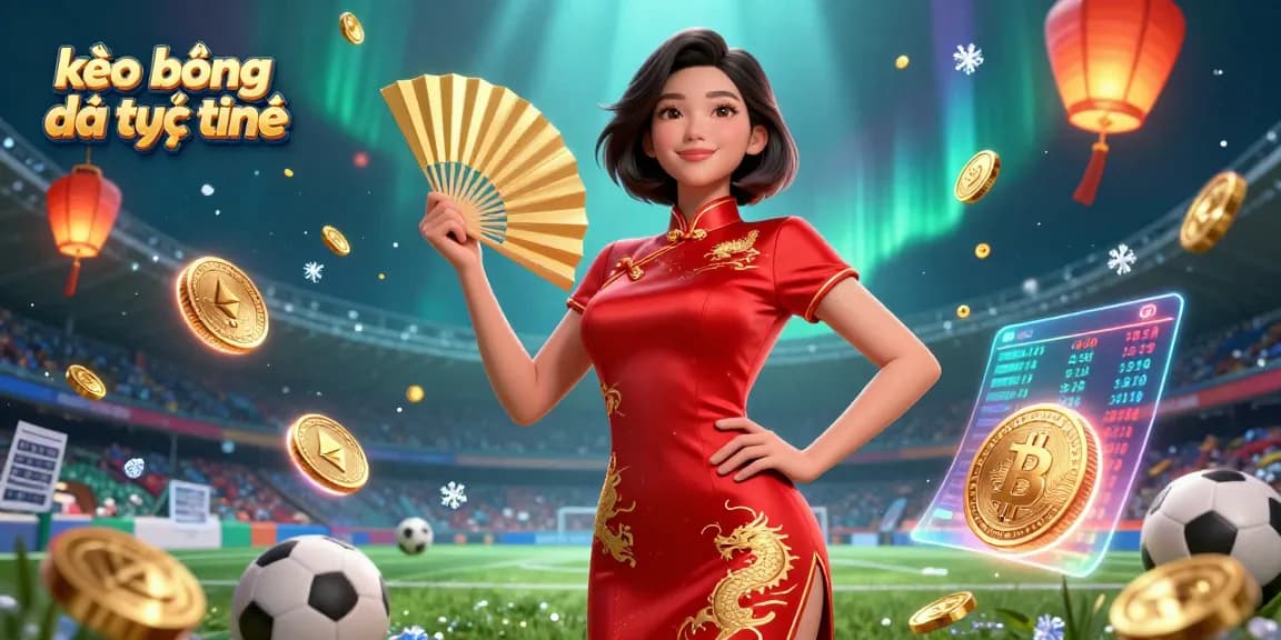Engage with kèo bóng đá trực tuyến, showcasing sports betting excitement with dynamic visuals and radiant characters.