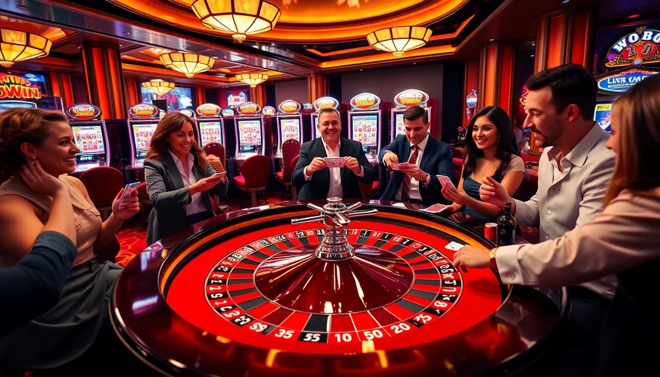 Players enjoying the excitement of 13Win at a luxurious casino table.