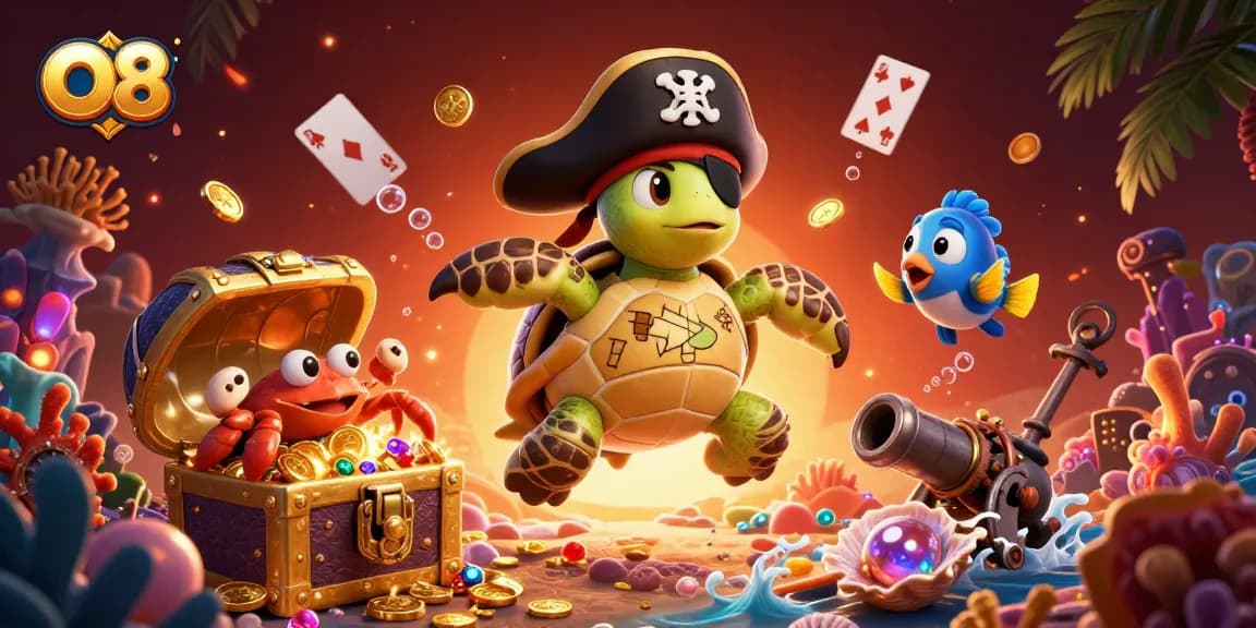 Experience vibrant gameplay at O8 with colorful characters and dynamic casino elements in a stunning illustration.