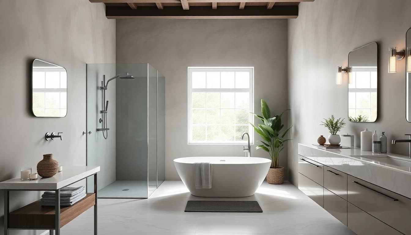 Bathroom Fitters showcasing a luxurious modern bathroom design with elegant fixtures and natural lighting.