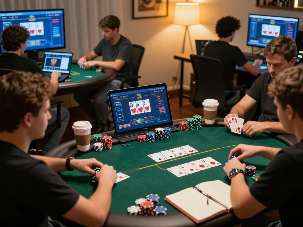 Players engaging in competitive poker online with KO66 interface displayed.