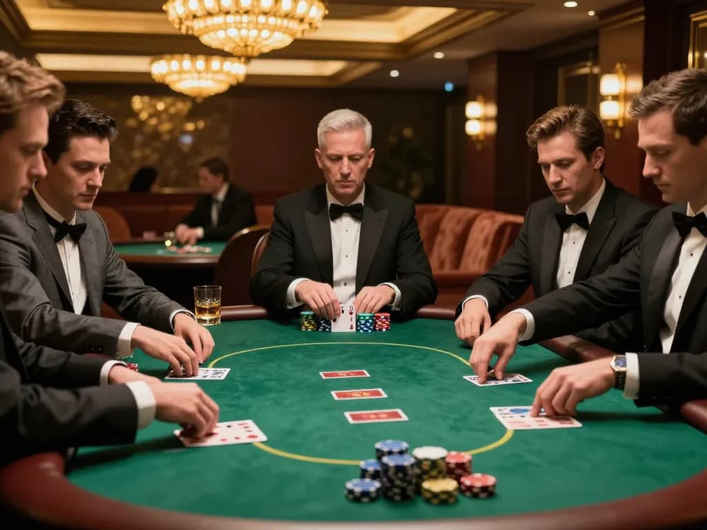 hitclub VIP poker game with players strategizing over chips and cards in luxurious setting