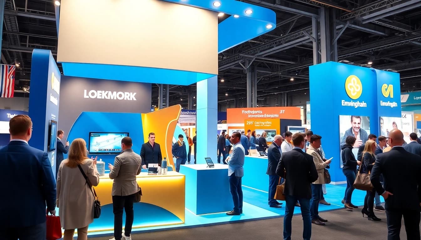 Eye-catching exhibition stand builders Birmingham showcasing innovative designs at a vibrant trade show.