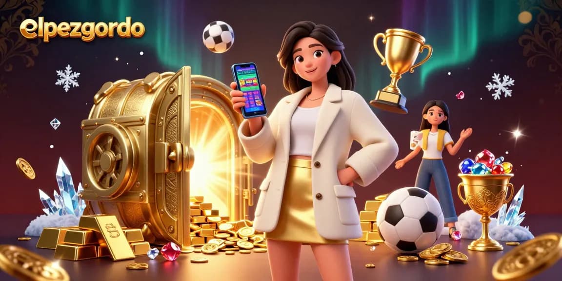 Engage in sports betting excitement with elpezgordo as an Asian woman uses a mobile app surrounded by virtual game elements.