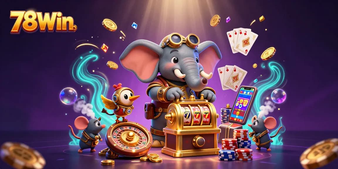 Spin the golden slot machine with 78Win's steampunk elephant engineer and win big now!