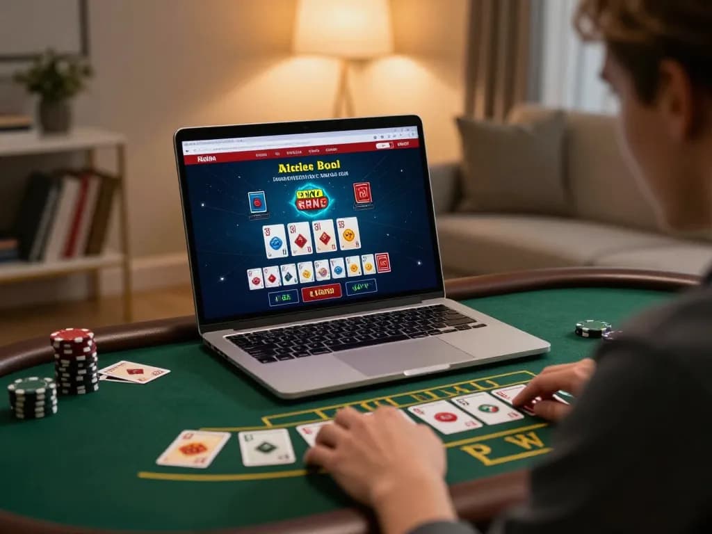 Player engaging in live dealer blackjack at mn88 online casino on a laptop, showcasing strategy and excitement