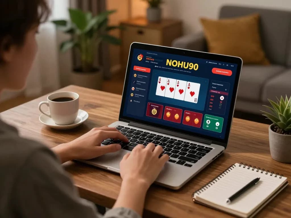 Navigating NOHU90's online casino interface for exciting poker gameplay at home.
