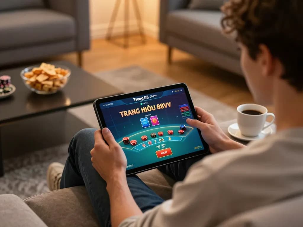 Engaging gameplay on Trang Chủ 88VV with a player enjoying live dealer blackjack on a tablet.