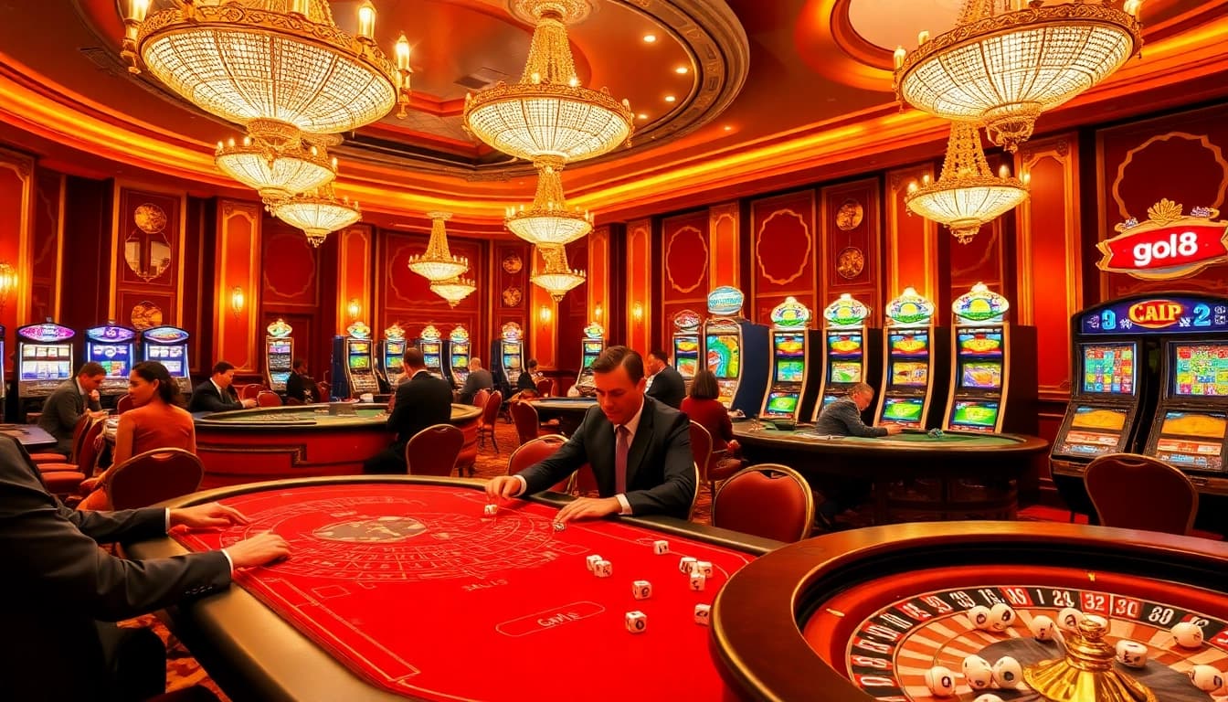 Players engaging in strategic bets at a luxurious casino table, showcasing a vibrant go8 gambling atmosphere.