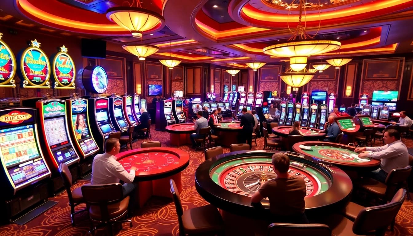 A lively casino atmosphere featuring poker tables and roulette wheels for KJC AC 1 enthusiasts.