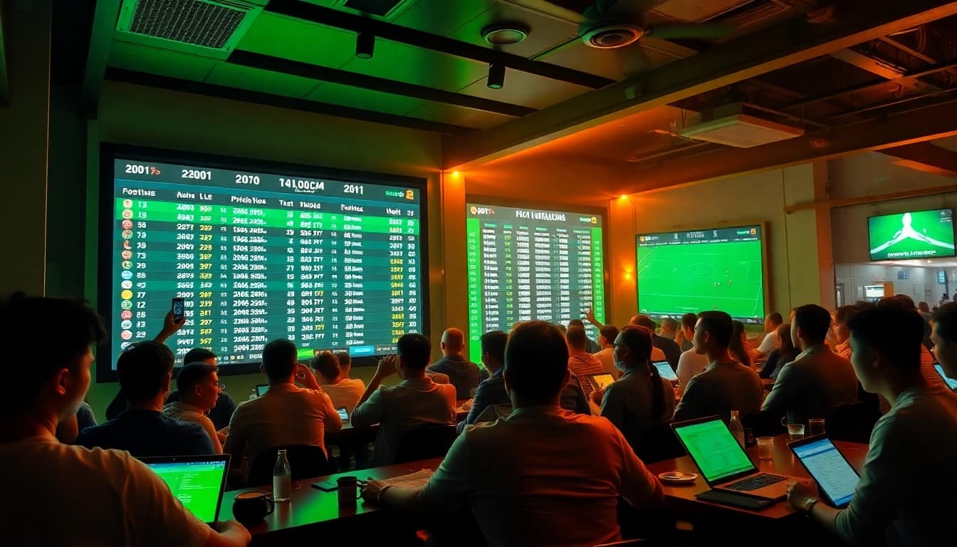 Exciting kèo nhà cái scene with sports fans analyzing betting odds.