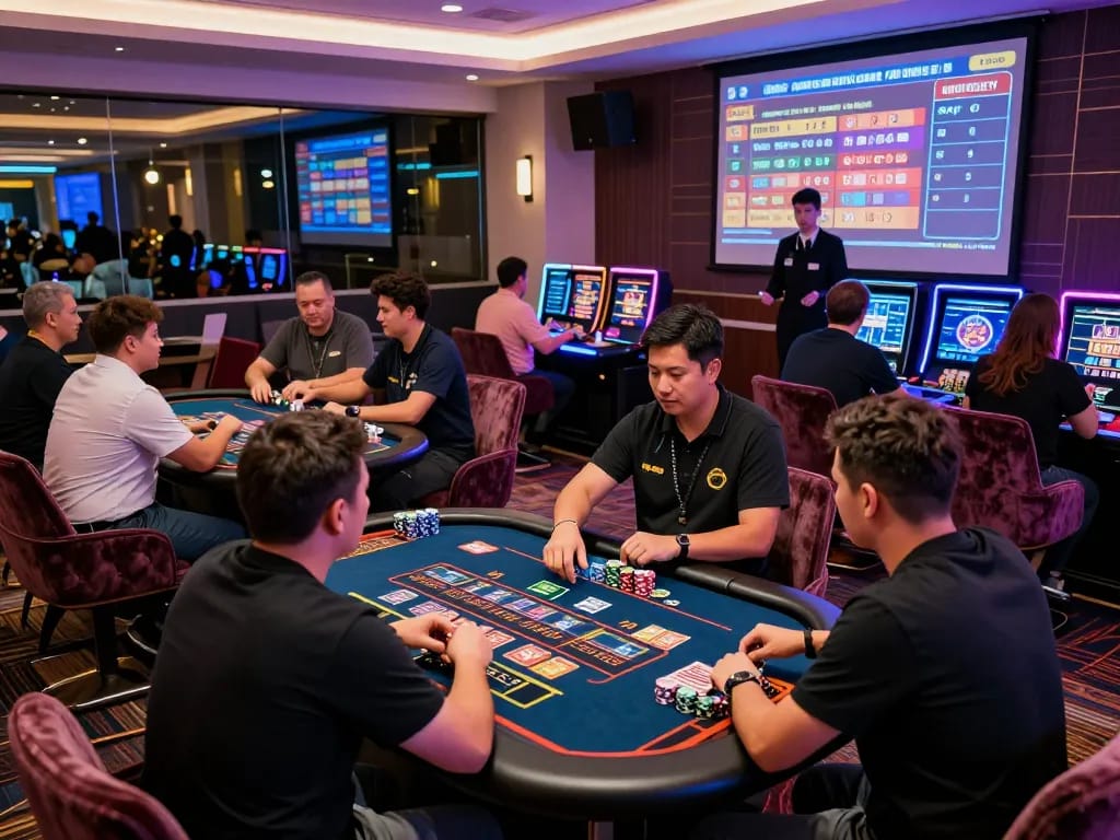 Exciting live casino gaming scene at bong99 with players enjoying interactive tables and colorful chips.
