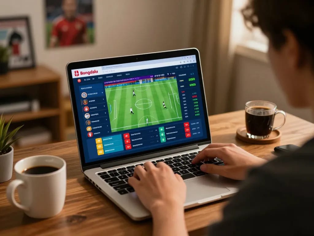 Engaging scene of Bongdalu user placing bets online with dynamic sports statistics.