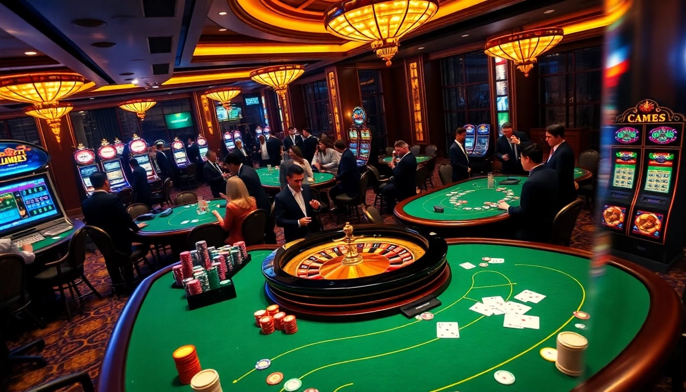 Experience the vibrant atmosphere of 999bet casino with luxurious tables and colorful slots.