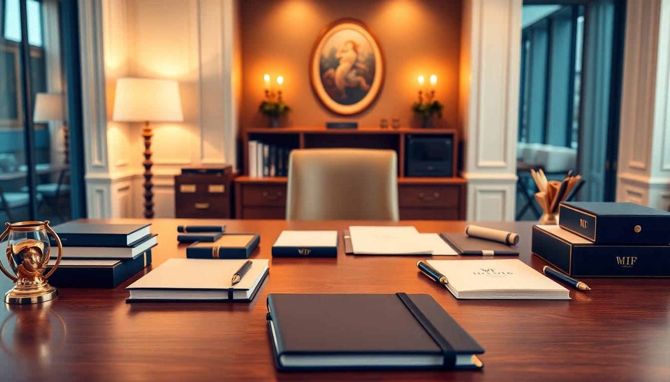 Exquisite assortment of stationery products from a leading stationery company on an elegant desk.