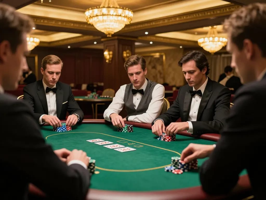 Engaged players at a high-stakes poker table showcasing their skills in F8BET casino environment.