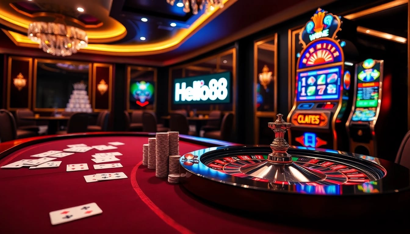Hello88 offers an exciting online gambling experience with vibrant poker tables and slot machines.