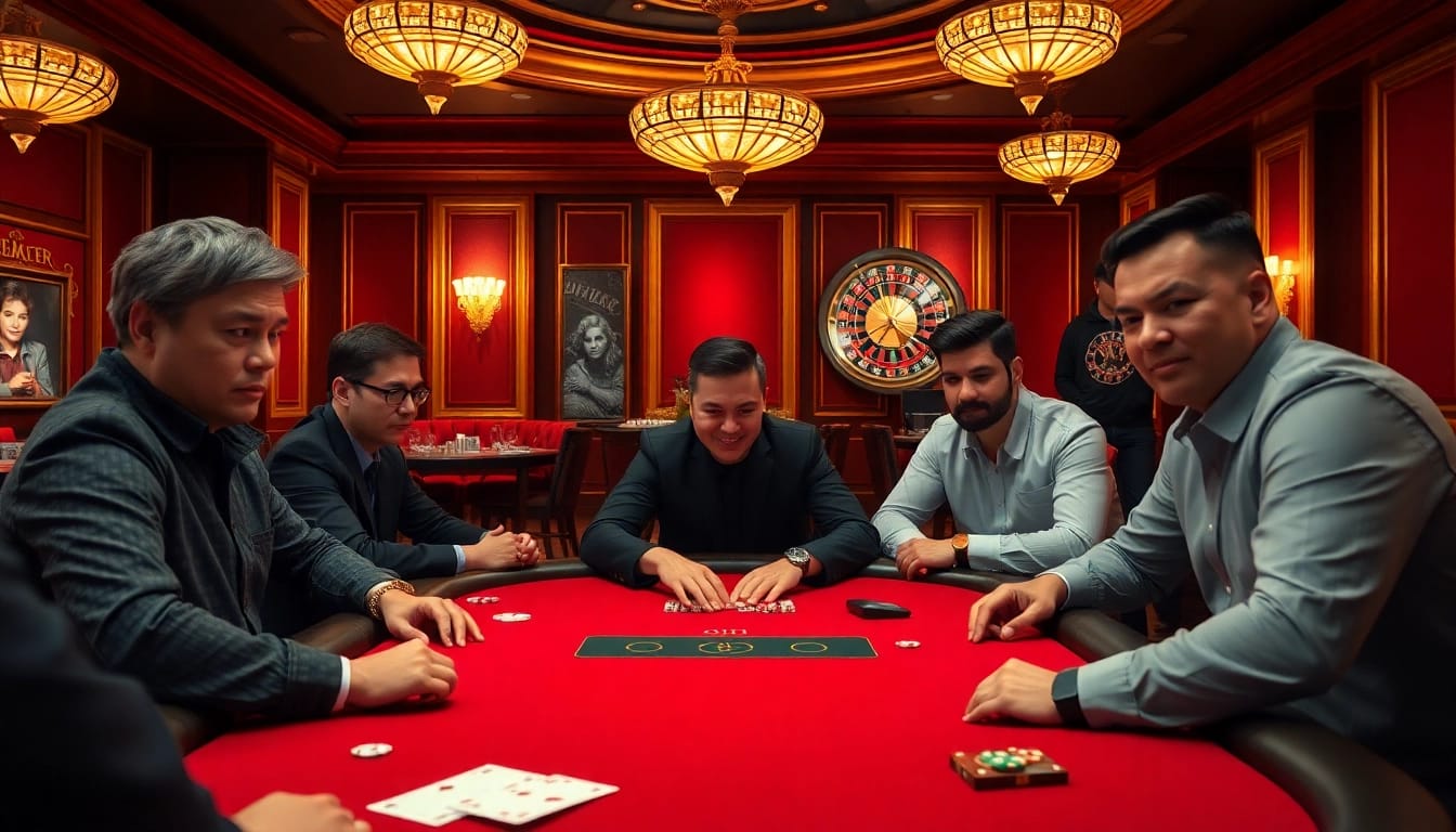 Intense professional poker gameplay featuring "Nếu như vậy bám vào đây" strategy insights in a luxurious casino setting.