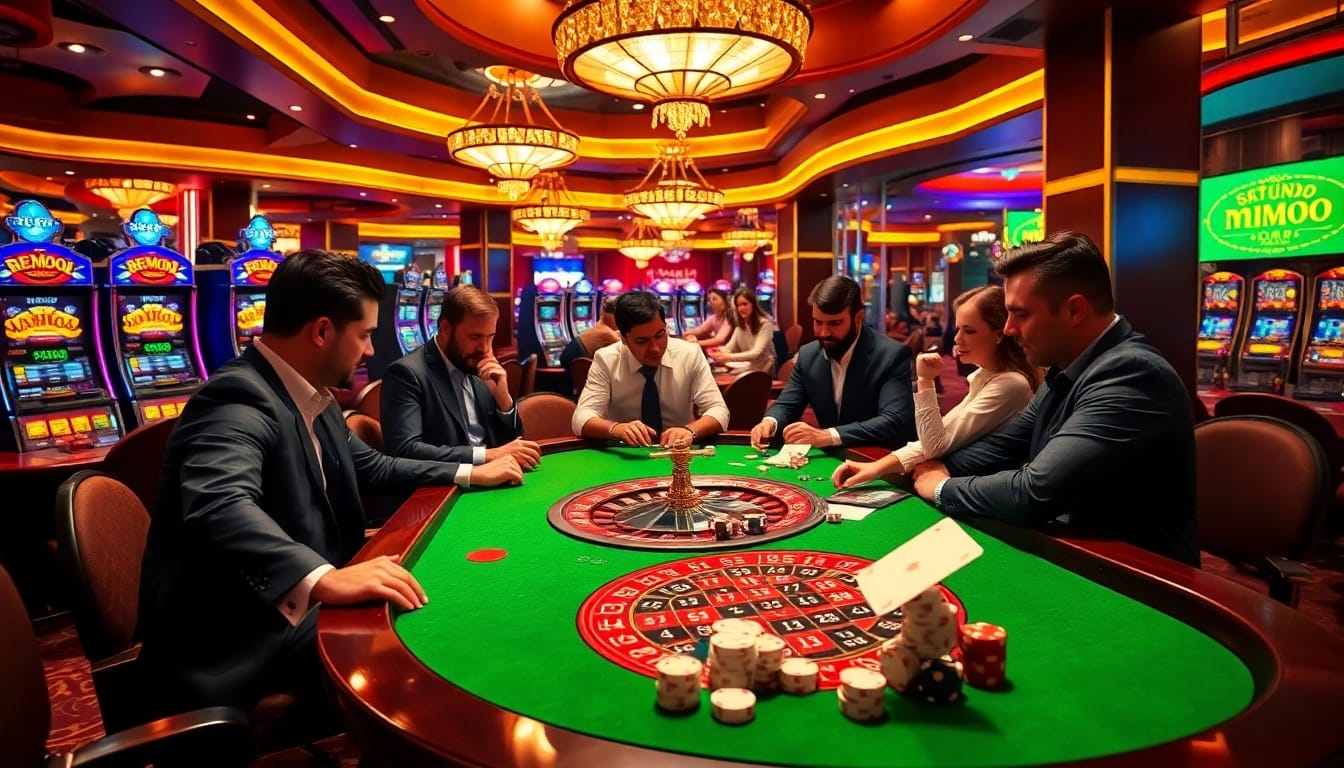 Gambling excitement at a casino table with 'mmoo' integrated in the vibrant atmosphere.