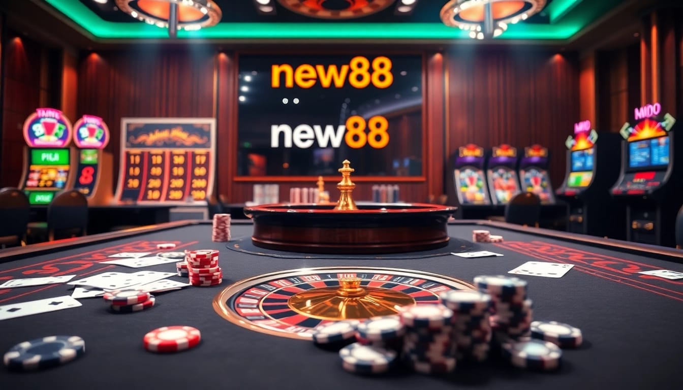Experience the vibrant thrill of new88 with exciting casino games and luminous betting tables.