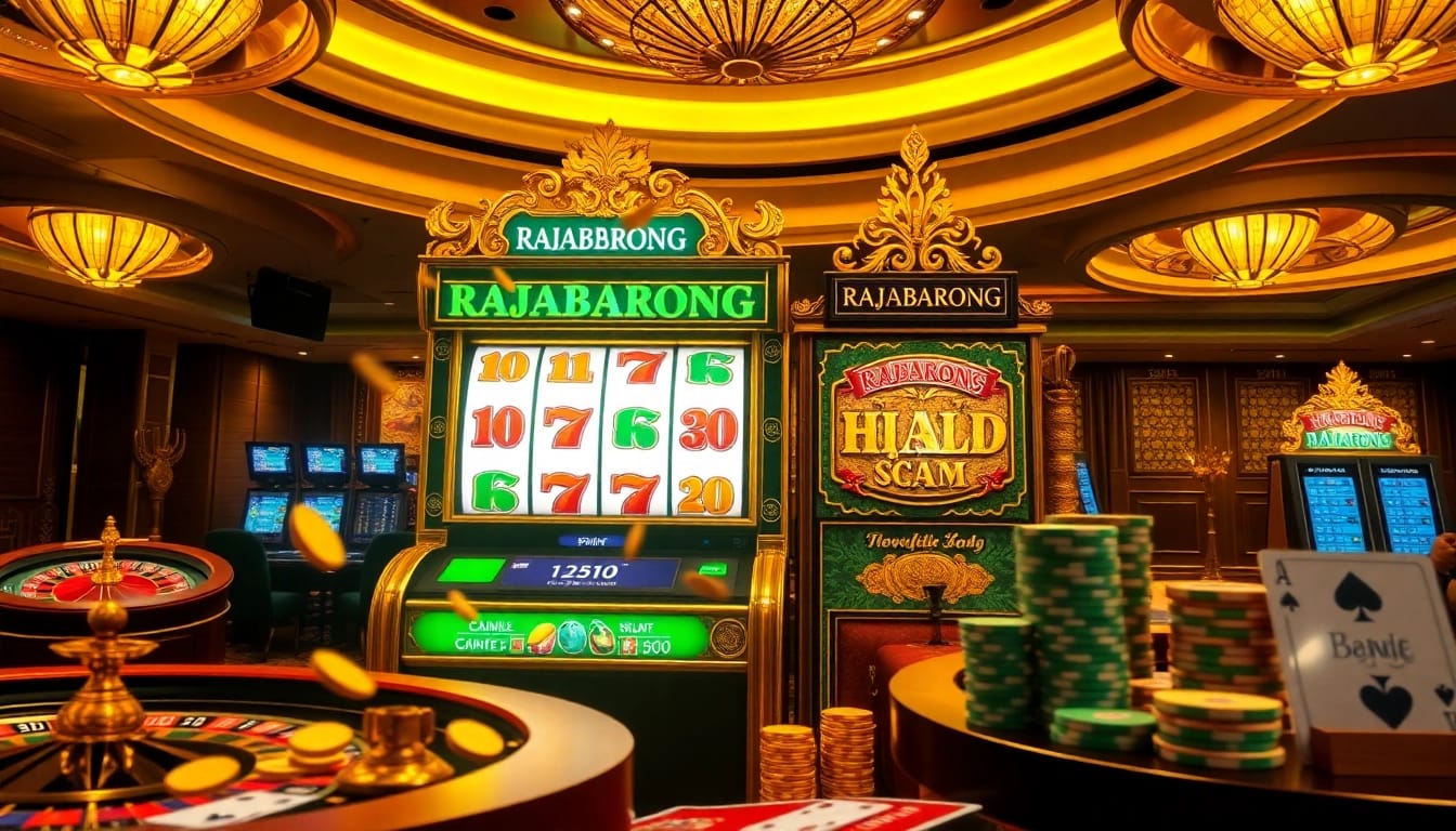 RAJABARONG slot machine showcases dynamic wins in a luxurious casino environment.