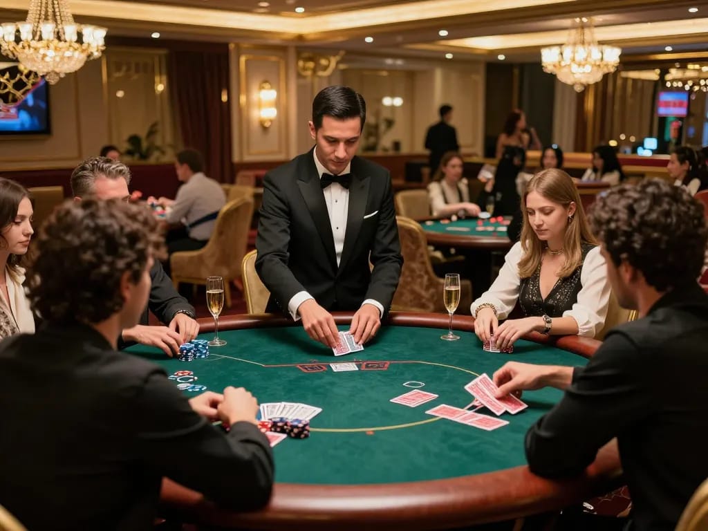 Engaged players experiencing high-stakes poker at az888's luxurious VIP gaming table, showcasing elite atmosphere.