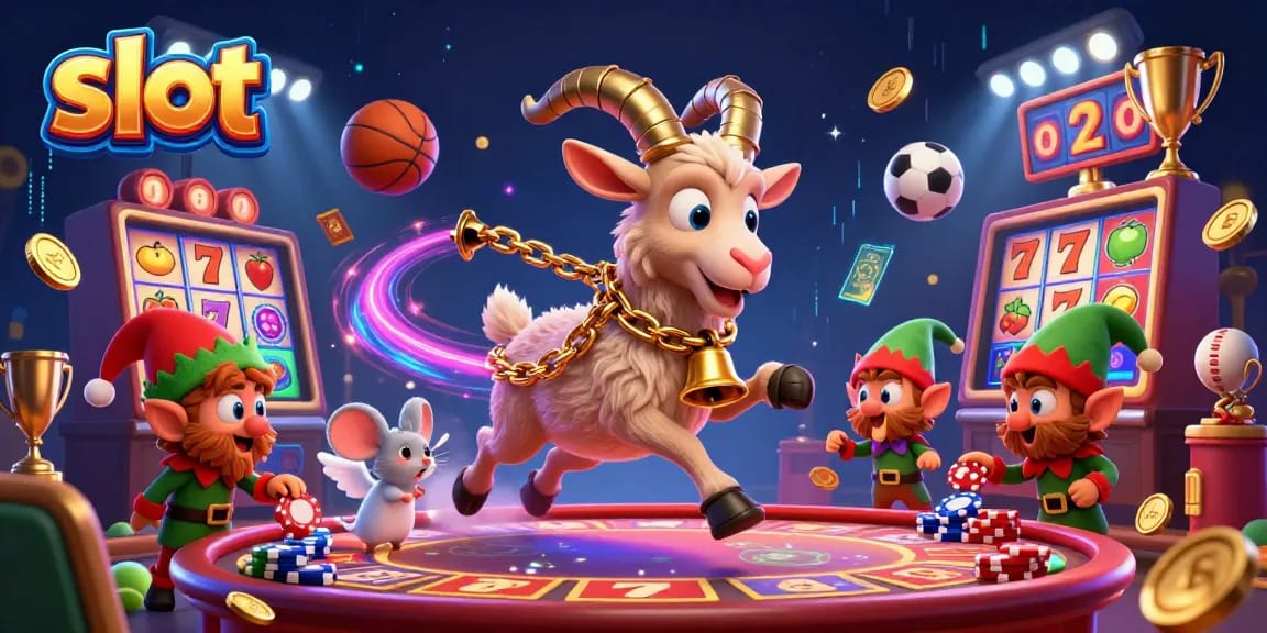 Engage with immersive slot gameplay in a festive casino scene featuring lively characters and vibrant elements.