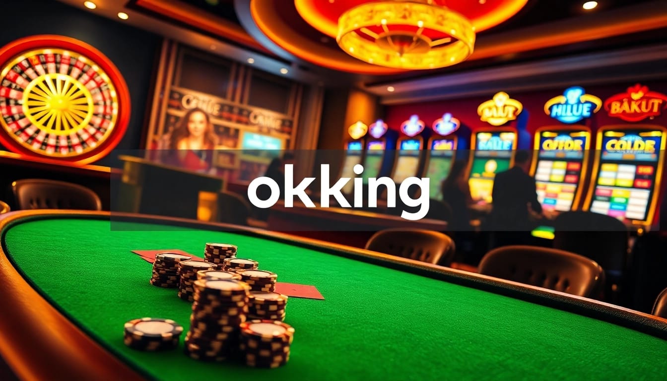 Okking players strategize at a luxurious casino poker table with chips and cards.