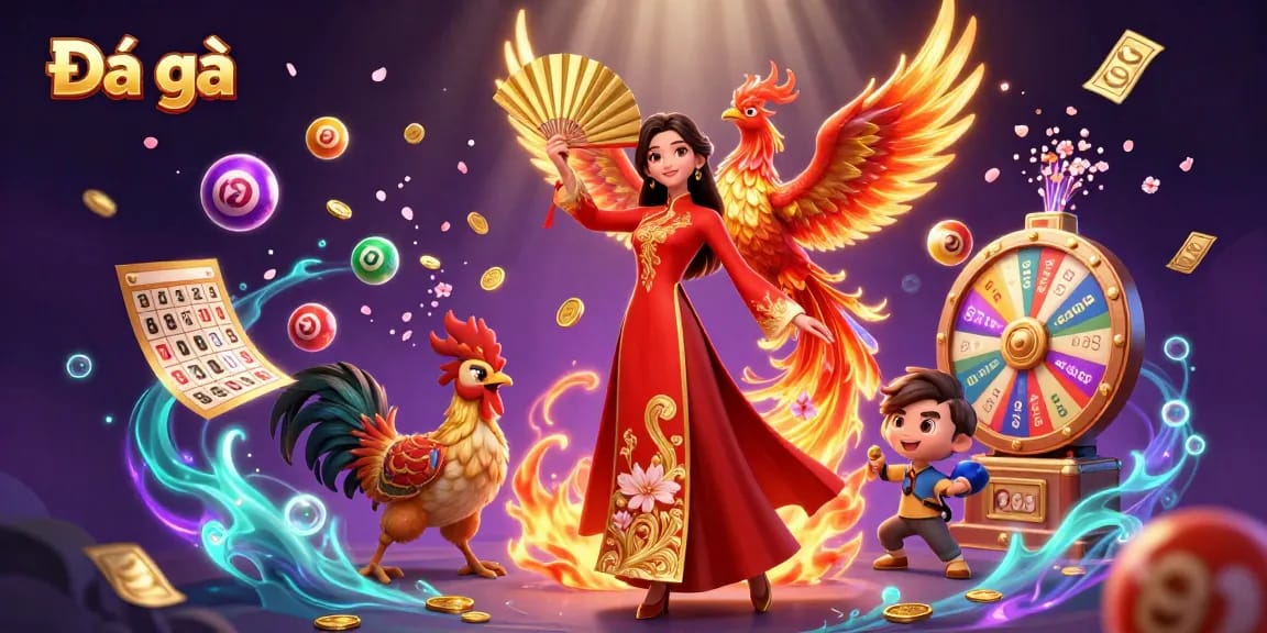 Experience thrilling Đá gà action in an exquisite 3D illustration featuring vibrant arena elements and dynamic visuals.