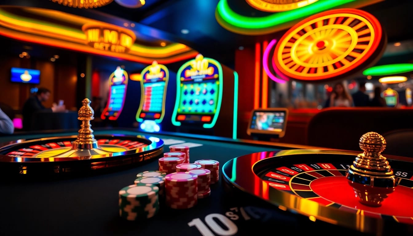 An engaging casino scene showcasing vibrant poker chips and cards with 8kbet.com branding for an exciting gambling experience.