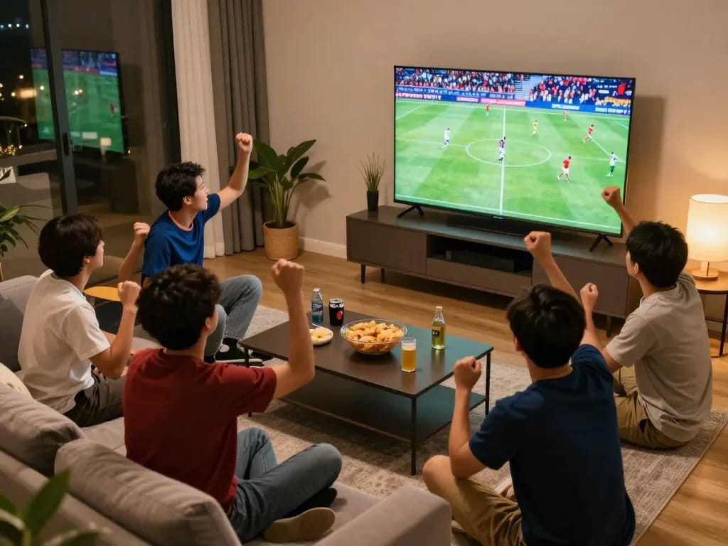 Watch football live on Luongsontv during a cozy home gathering with friends.