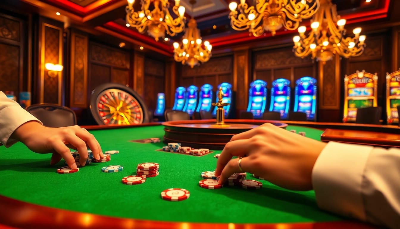 Experience the thrill of wagering at dh88 with colorful poker chips on a high-stakes casino table.