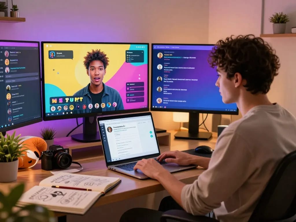 Engaging with the nsfw character ai in a cozy home office with vibrant chat dialogues.