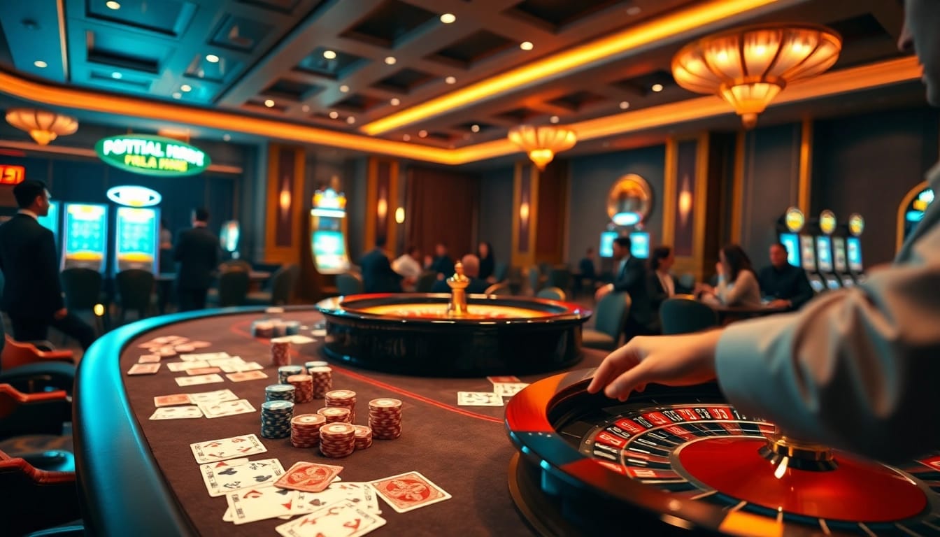 Tập đoàn truyền thông TPJ showcases vibrant gambling excitement at a luxurious casino table.