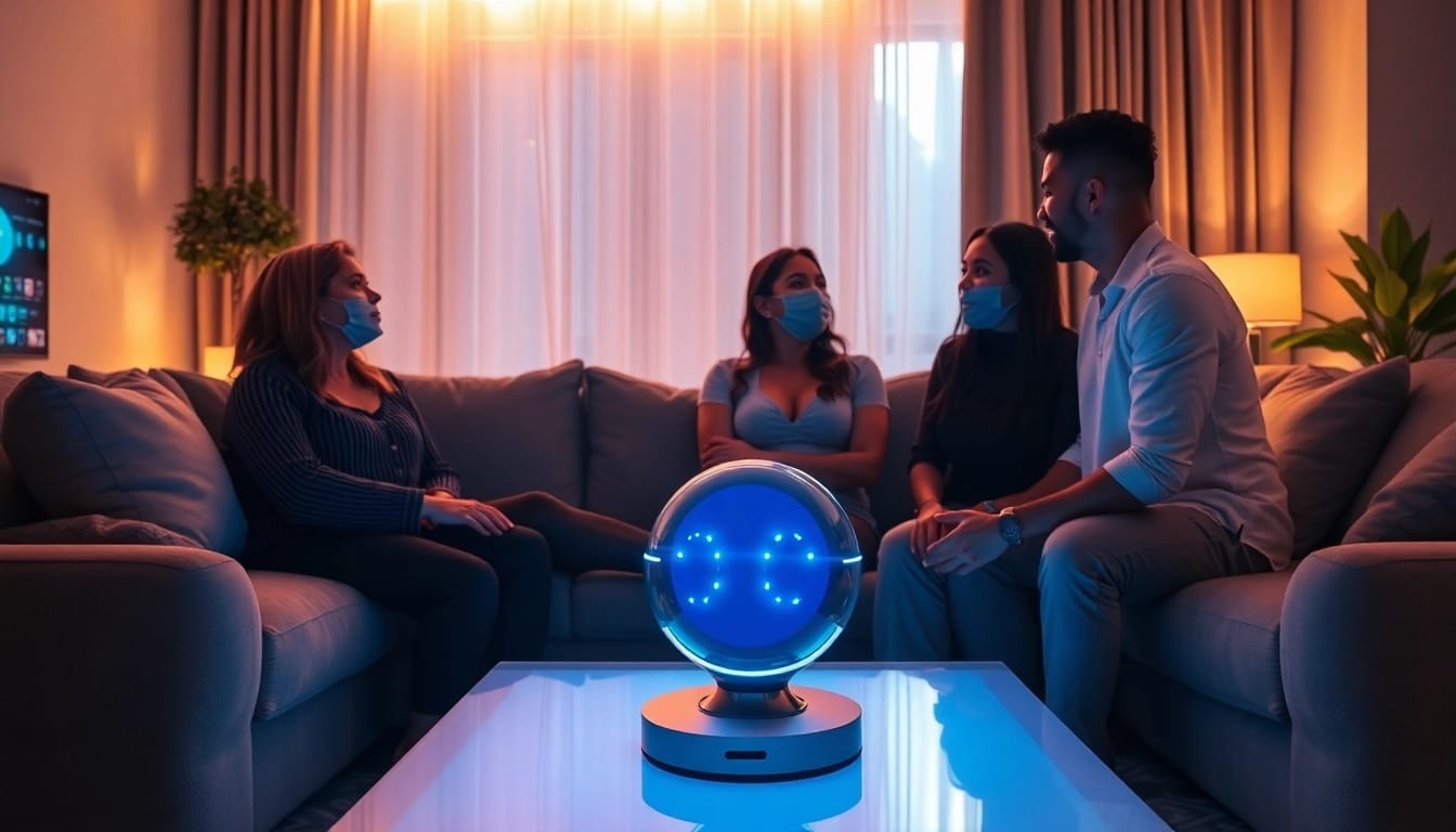 Engaging scene of individuals interacting with AI technology for relationship enhancement, showcasing the innovative role of sex AI.