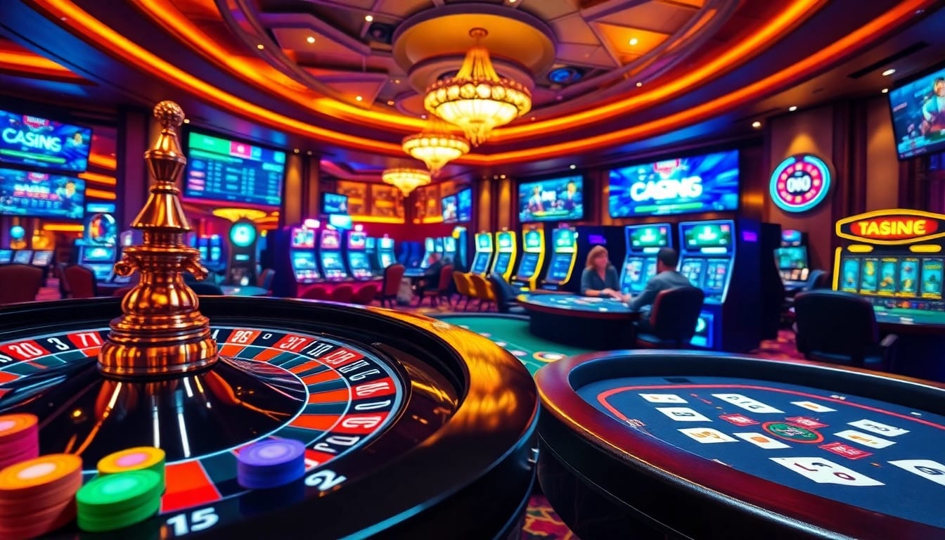 link PS99 an exciting casino scene with roulette, poker, and vibrant gaming elements