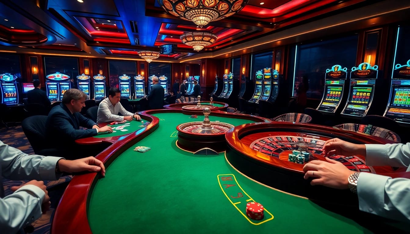 sv88 nhà cái players enjoying high-stakes poker and roulette in an elegant casino