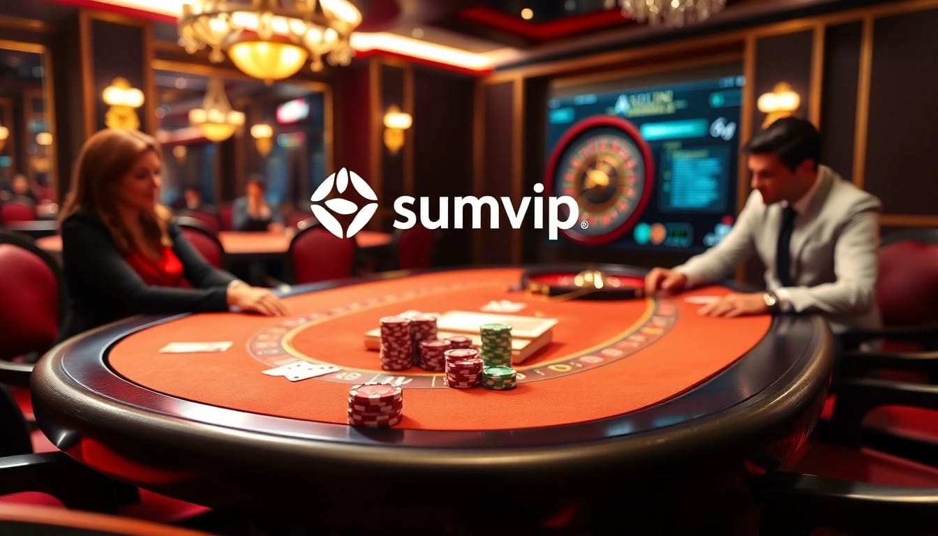 Engaging poker game at a luxurious casino showcasing sumvip's vibrant atmosphere.