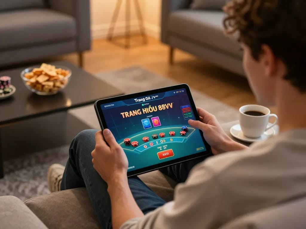 Engaging gameplay on Trang Chủ 88VV with a player enjoying live dealer blackjack on a tablet.