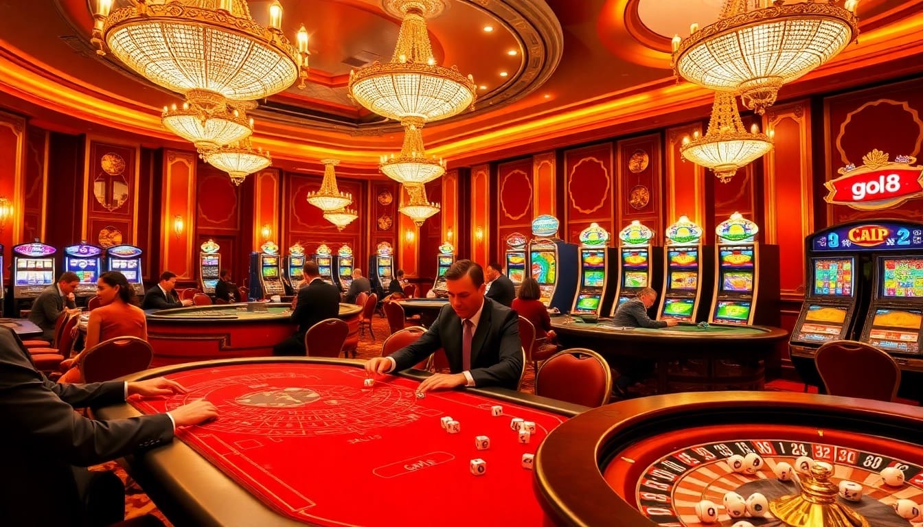 Players engaging in strategic bets at a luxurious casino table, showcasing a vibrant go8 gambling atmosphere.