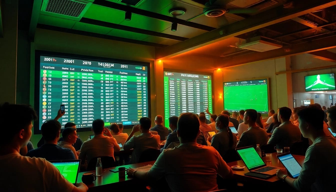 Exciting kèo nhà cái scene with sports fans analyzing betting odds.