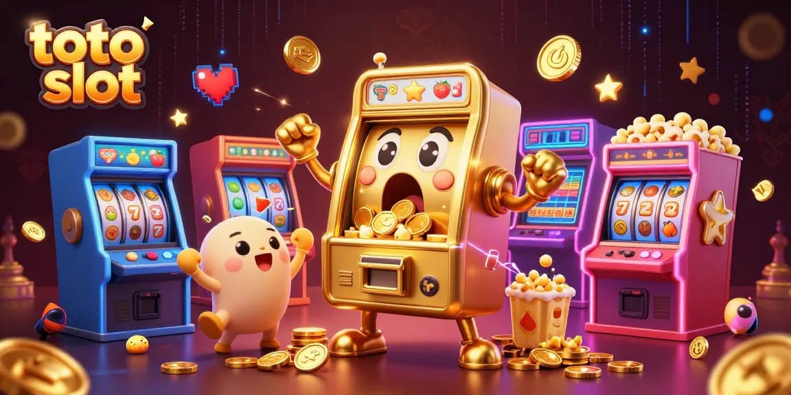 Engaging scene depicting a sentient golden slot machine celebrating a jackpot, representing the excitement of toto slot gaming.