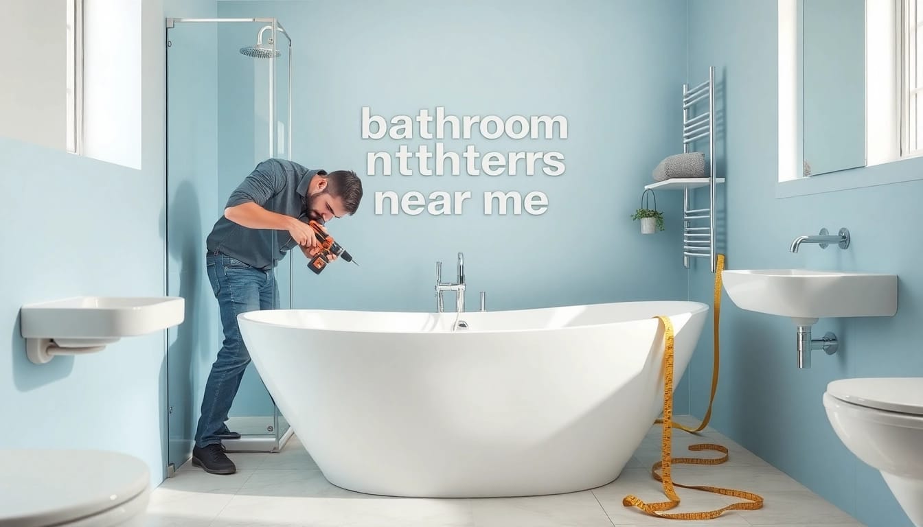 Professional bathroom fitters near me installing a modern bathtub in a stylish remodel.