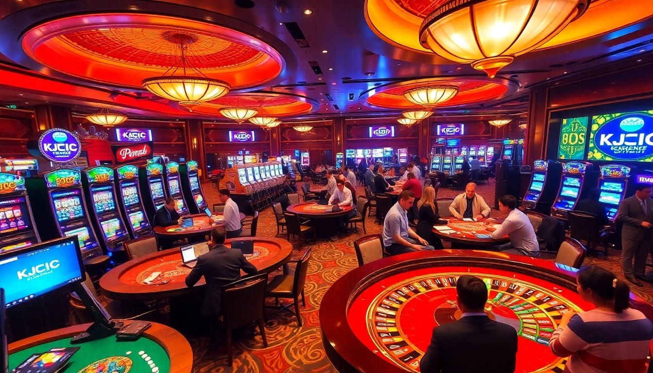 Experience the excitement of gambling at KJC with vibrant casino tables and lively players.